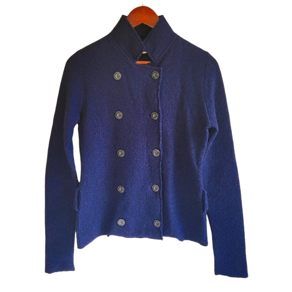 Free People 100% Merino Wool Double Breasted Jacket Navy Blue Women's Small
